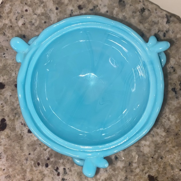 Vintage Westmoreland Handmade Milk Glass Lidded Dish Blue Nesting Bird 1890-1930 - Picture 9 of 16